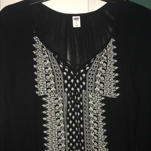 Black Blouse with White design and ties in front